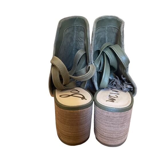 Sam Edelman Mule Sandals SAMPSON Suede leather Peep Toe Tassel Ankle Tie Green - Picture 4 of 6